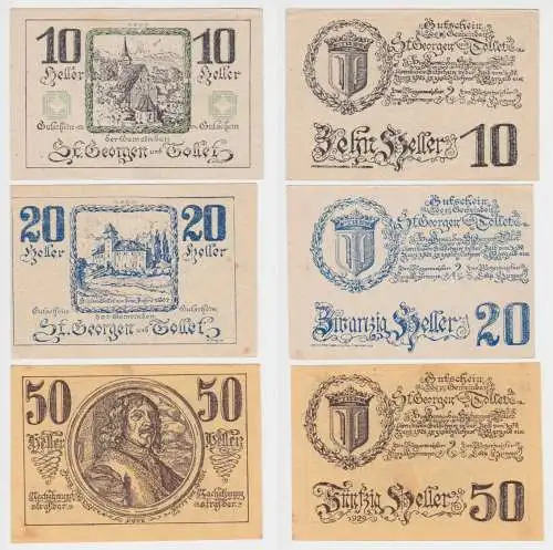 10,20 und 50 Heller Banknoten Notgeld Gemeinde St.Georgen 1920 (154773)