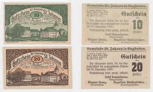 10 & 20 Heller Banknoten Notgeld Gemeinde St.Johann 1920 (154544)