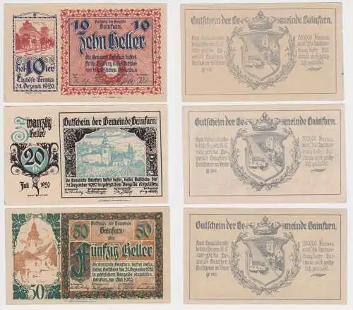 10,20 und 50 Heller Banknoten Notgeld Gemeinde Hainfarn 1920 (154763)