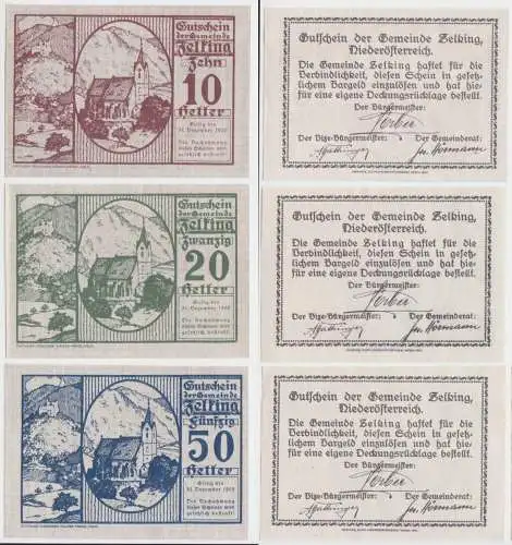 10,20 und 50 Heller Banknoten Notgeld Gemeinde Zelking 1920 (154774)