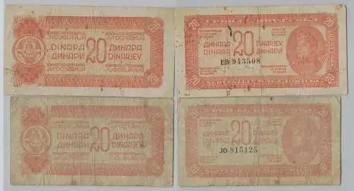 2 x 20 Dinar Banknote Jugoslawien 1944 Soldat Partisan  P51 (152525)