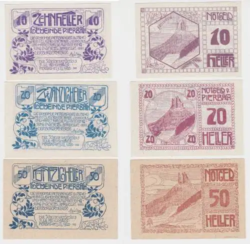 10, 20 und 50 Heller Banknoten Notgeld Pierbach Juli 1920 (154582)