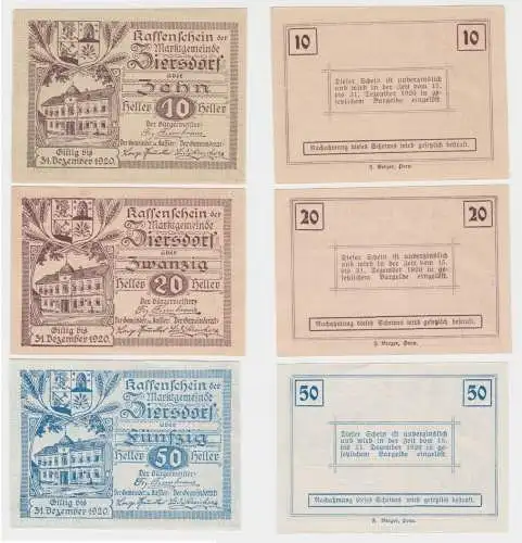 10, 20 und 50 Heller Banknoten Notgeld Marktgemeinde Ziersdorf 1920 (154642)