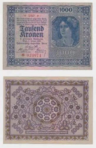 1000 Kronen Banknote Österreichisch Ungarische Bank 2.1.1922 P 78 UNC (153450)