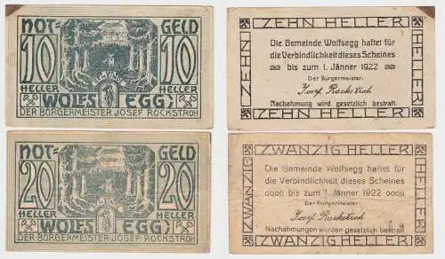 10 und 20 Heller Banknoten Notgeld Gemeinde Wölfsegg 1920 (154648)