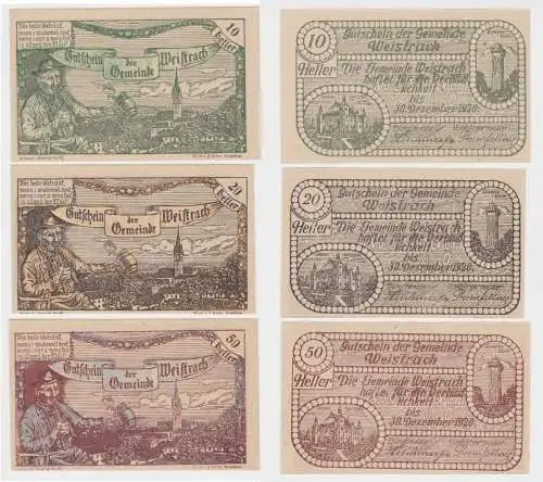 10,20 und 50 Heller Banknoten Notgeld Gemeinde Weistrach 1920 (154641)