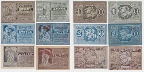 2x 10, 20 und 50 Heller Banknoten Notgeld Stadtgemeinde Steyr 1920 (154685)