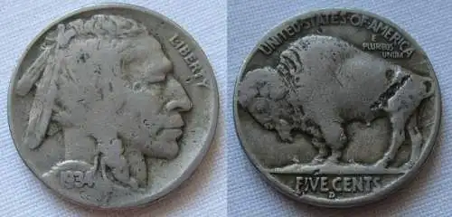 5 Cents Kupfer Nickel Münze USA 1935 Buffalo Indianer (115388)