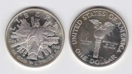 1 Dollar Silber Münze USA 1989 200 Jahre Kongress PP (123258)