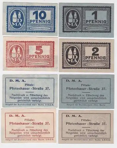 1,2,5 & 10 Pfennig Banknoten Notgeld Dresden D.M.A. Pfotenhauerstraße 37(117900)