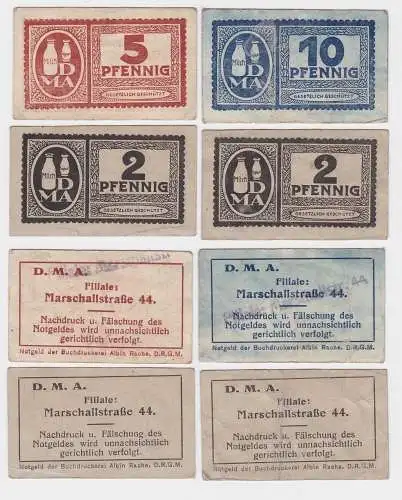 2,2,5 & 10 Pfennig Banknoten Notgeld Dresden D.M.A. Marschallstraße 44 (115330)