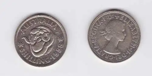 1 Schilling Silber Münze Australien Merino Widder 1958 (119884)