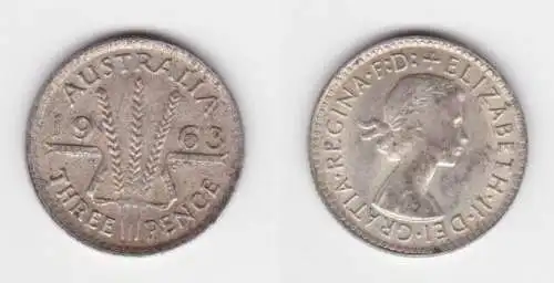 3 Pence Silber Münze Australien 1963 vz (117601)