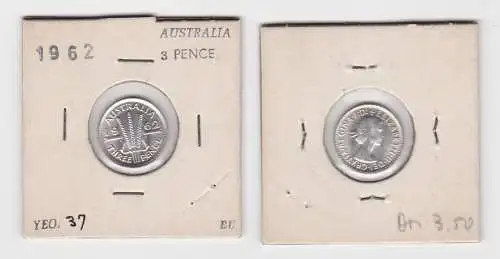 3 Pence Silber Münze Australien 1962 f.Stgl. (115884)