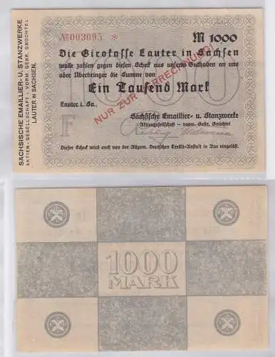 1000 Mark Banknote sächs. Emaillier- & Stanzwerke Lauter 1923 (119514)