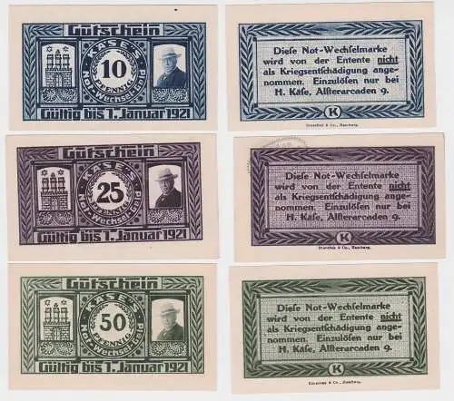 3 Banknoten Notgeld Hamburg H.Käse Alsterarcaden 1921 (121694)