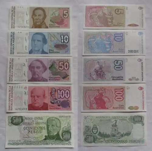 5 Banknoten Argentinien 5 - 100 Australes + 500 Pesos kassenfrisch (162645)