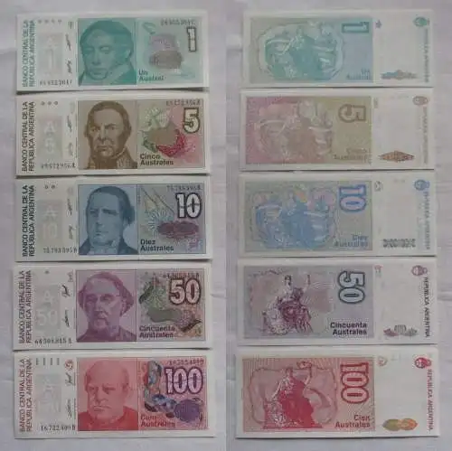 5 Banknoten Argentinien Argentina 1 - 100Australes kassenfrisch (162721)
