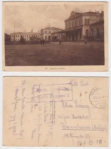 902769 Ak Bahnhof in Wilna Vilnius - Stempel Masch.-Gewehr-Zug Ulanen-Regiment 7