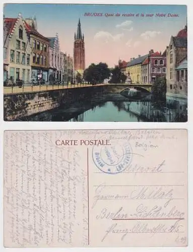 902773 AK Brügge Rosenkranzkai &Turm Notre Dame, Stempel Eisenbahn-Maschinen-Amt