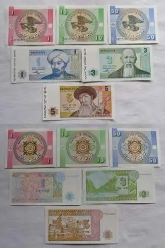 1-50 Tyiyn und 1-5 Tenge Banknote Kasachstan Kirgistan 1993 bankfrisch (162450)