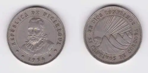 25 Centavos Münze Nicaragua 1954 ss+ (161762)