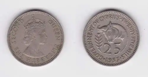 25 Mils Kupfer Nickel Münze Zypern 1955 ss+ (152132)