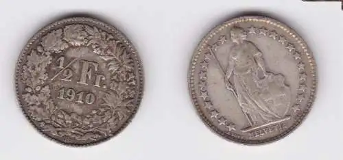 1/2 Franken Silber Münze Schweiz 1910 B (161543)