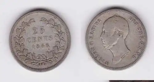 25 Cent Silber Münze Niederlande 1848 Willem II f.ss (161423)