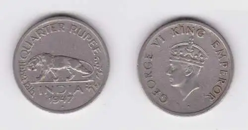1/4 Rupie Kupfer Nickel Münze britisch Indien 1947 (161246)