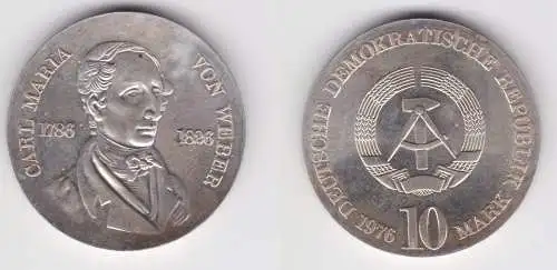 DDR Gedenk Münze 10 Mark Carl Maria von Weber 1976 Stempelglanz (160946)