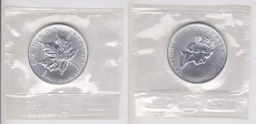 5 Dollar Silber Münze Canada Kanada Maple Leaf 1991 OVP (160995)