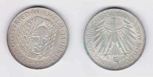 5 Mark Silber Münze Deutschland Gottfried Wilhelm Leibniz 1966 D (160950)