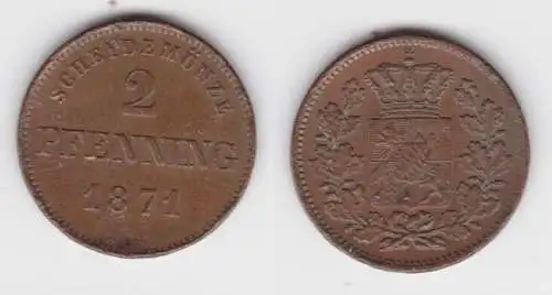 2 Pfennige Kupfer Münze Bayern 1871 f.vz (142830)