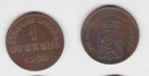 1 Pfennig Kupfer Münze Hessen-Darmstadt 1868 (142804)