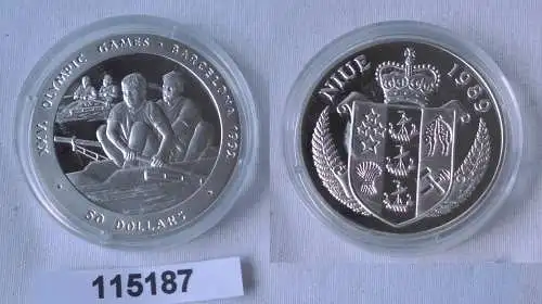 50 Dollar Silber Münze Niue Olympiade Barcelona 1992 2er Ruderer 1989 (115187)