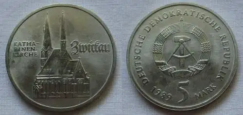 DDR Gedenk Münze 5 Mark Zwickau Katharinenkirche 1989 Stempelglanz (143344)