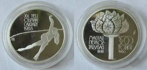 500 Forint Silber Münze Ungarn 1986 Olympiade Calgary Eisschnellläufer (105828)