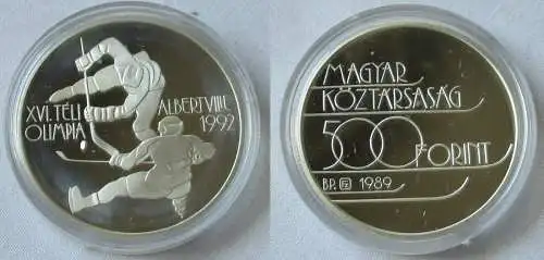 500 Forint Silber Münze Ungarn 1989 Olympia Albertville 1992 Eishockey (107247)