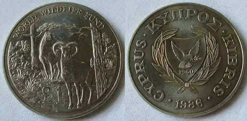 1 Pfund Kupfer Nickel Münze Zypern 1986 World Wildlife Fund (105367)