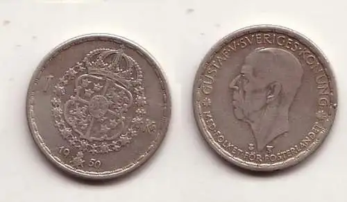 1 Krone Silber Münze Schweden 1950 (114638)