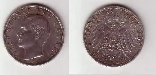 3 Mark Silber Münze Bayern König Otto 1908 D (114271)