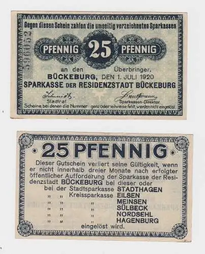 25 Pfennig Banknote Notgeld Sparkasse Bückeburg 1.Juli 1920 (119751)