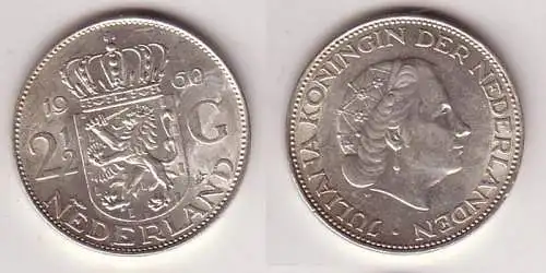 2 1/2 Gulden Silber Münze Niederland 1960 (114068)