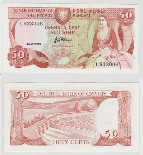 50 Cents Banknote Zypern Cyprus 1.10.1988 kassenfrisch UNC (153053)