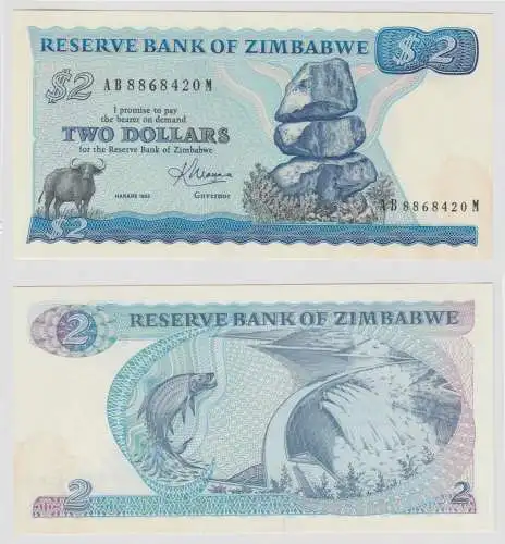 2 Dollar Banknote Reserve Bank of Zimbabwe Simbabwe 1983 Pick 1b (152084)