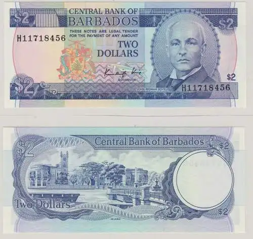 2 Dollar Banknote Central Bank of Barbados 1980 kassenfrisch UNC (152096)