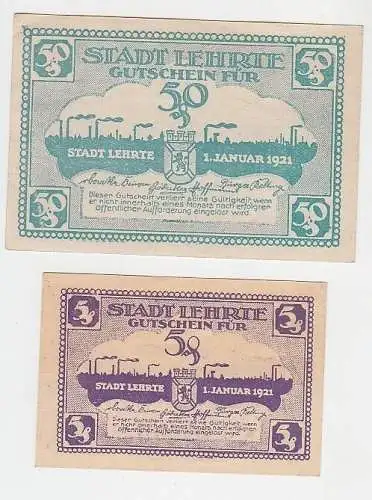 5 und 50 Pfennige Banknoten Notgeld Stadt Lehrte 1921 (110473)