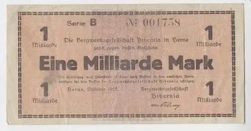 Banknote 1 Milliarde Mark Herne Bergwerksgesellschaft Hibernia 1923 (113018)