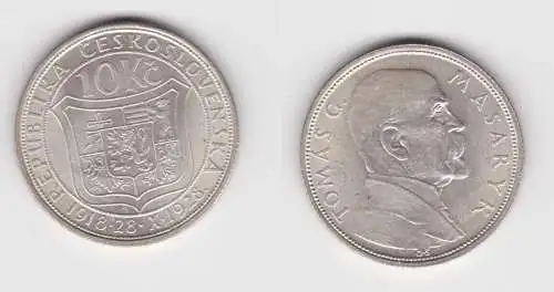 10 Kronen Silber Münze Tschechoslowakei Masaryk 1928 (141369)